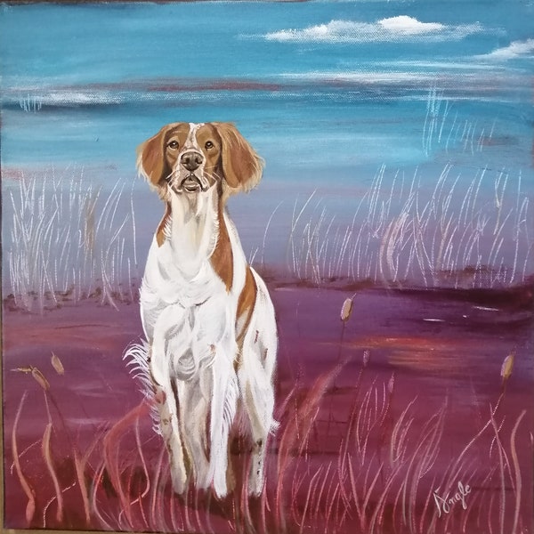 Peinture chien épagneul breton