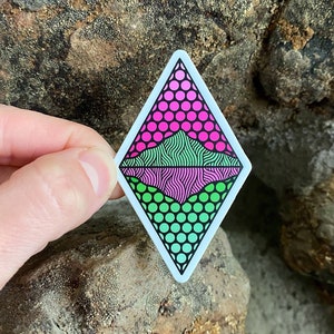 Green & Pink  Diamond Mountain Sticker - Durable Vinyl Sticker - Water Bottle Sticker - Mountain Sticker - Bumper Sticker