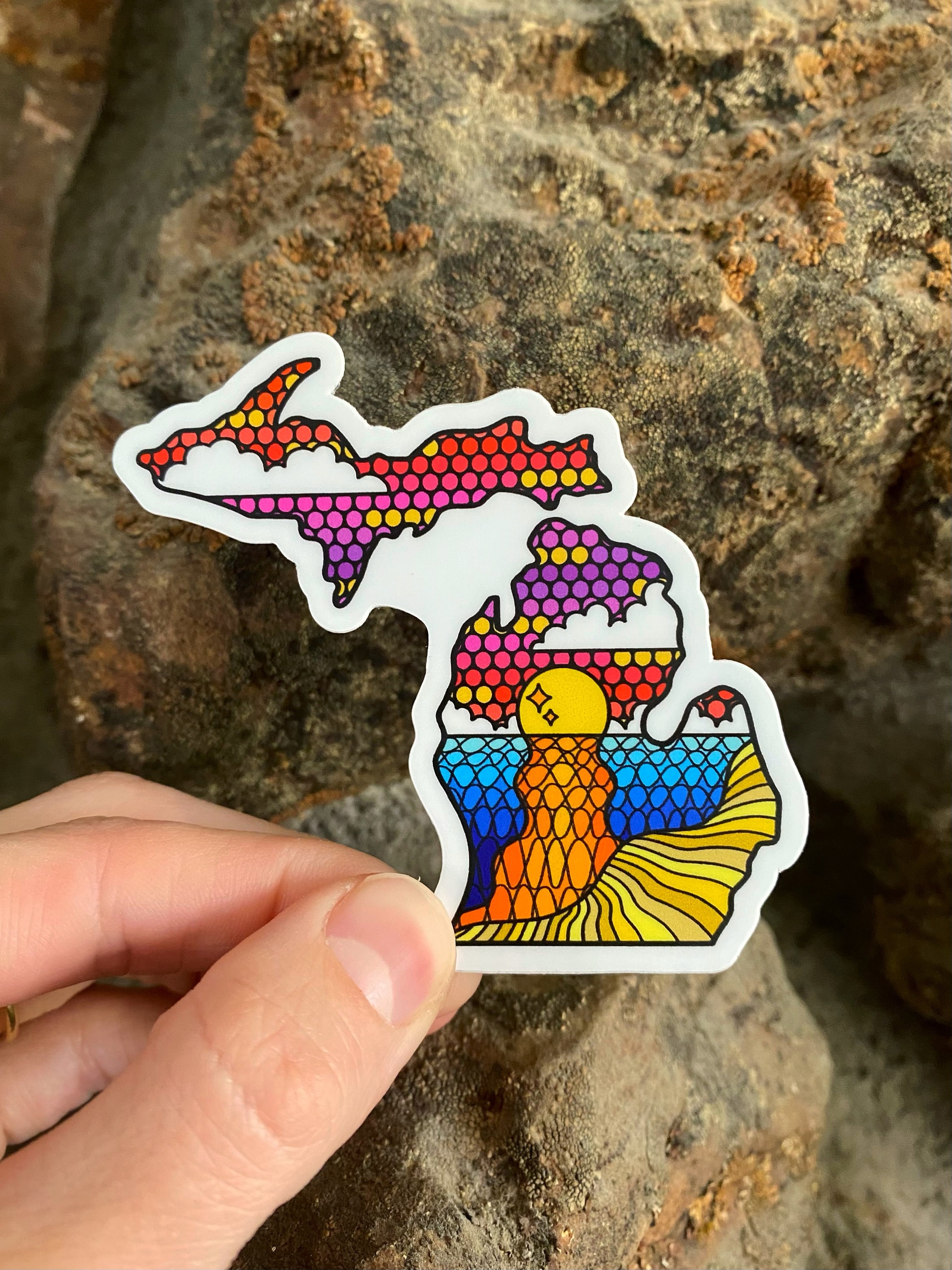 Lake Protection Sticker Michigan Vinyl Sticker – Abstract Sunset Lake Scene, Durable Water ...