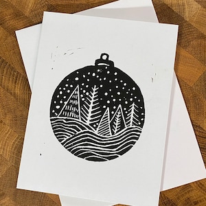 Forest Ornament Linocut Christmas Card / Holiday Card / Handmade Holiday Card