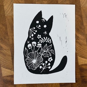 Friend Shaped Cat Linocut Print / Linocut Art / Block Printing / Woodblock Art / Block printing Art / Black and White art / Nature art