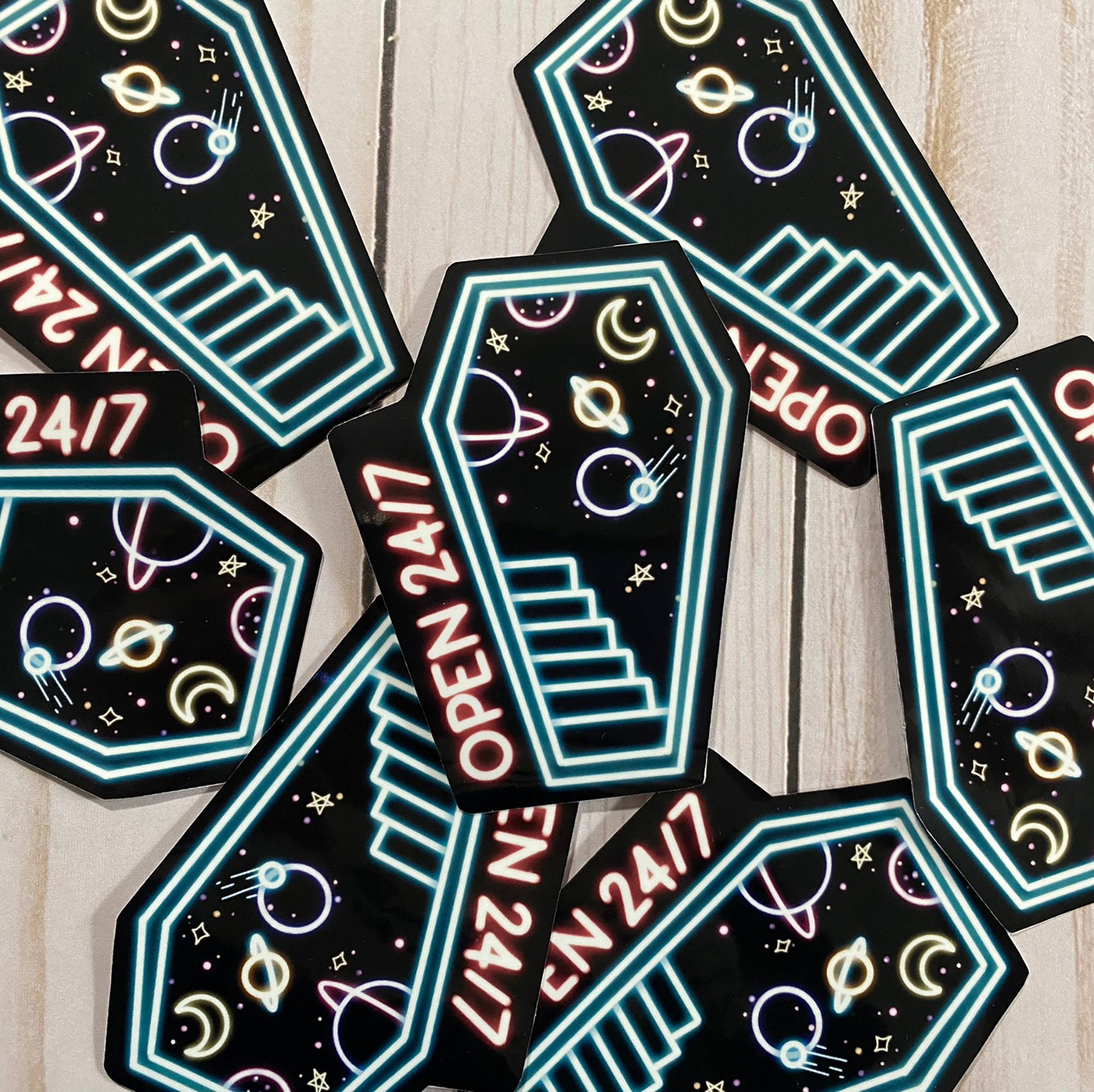 Afterlife Cafe Sticker Coffin Tattoo Celestial Space Witchy Emo ...