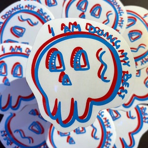 I Am Doing My Best 3D Totenkopf Aufkleber rot und blau anaglyph