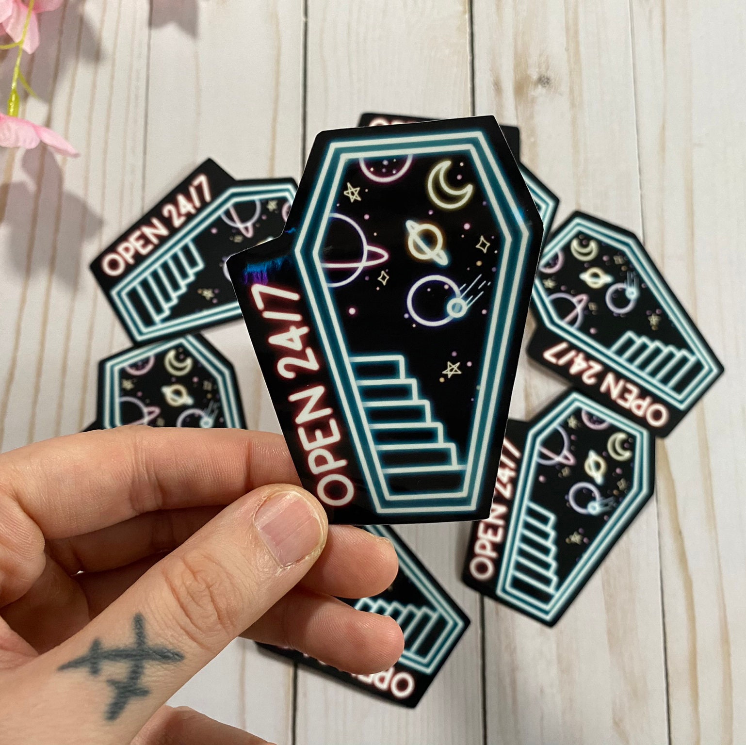 Afterlife Cafe Sticker Coffin Tattoo Celestial Space Witchy Emo ...