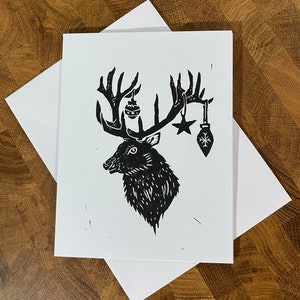 Oh Deer Linocut Christmas Card / Holiday Card / Handmade Holiday Card