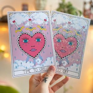 5 x 7 tijd om te huilen tarotkaart Art Print Witchy astrologie Sad Girl Three of Swords dating depressie humor