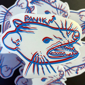 Adesivo PANIK Possum 3D efeito 3D anaglifo pedras vermelhas e azuis
