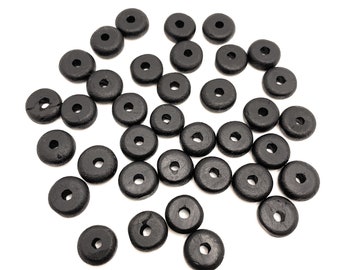 Jet Donut Shaped Spacers, Set of 6/12, Genuine Jet, Jet Amulet, Jet Stone, Jewelry Supply.