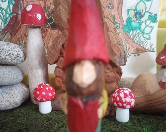 hand carved wood wooden gnome hand painted fairy faerie garden primitve gnomes enchanted magic OOAK GIVEAGNOMEAHOME magic Magik Joy 4inch