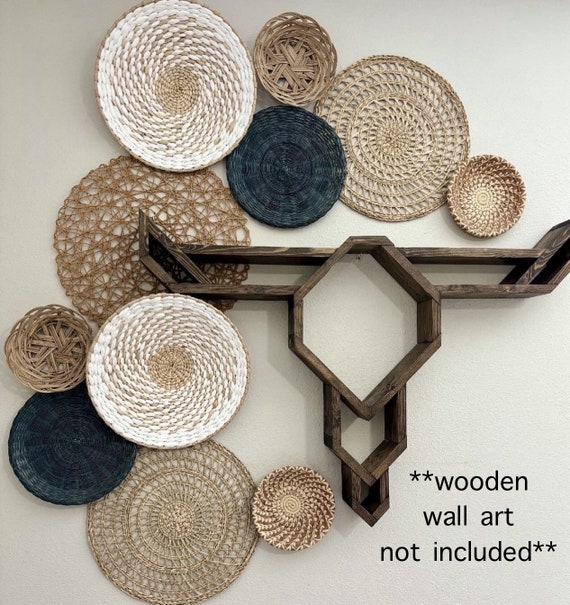 White and Grey Basket Wall Set Boho Baskets Wall Basket Set Woven Wall Hangings Living Room Wall Decor Wall Art Wicker Basket Set Etsy Canada
