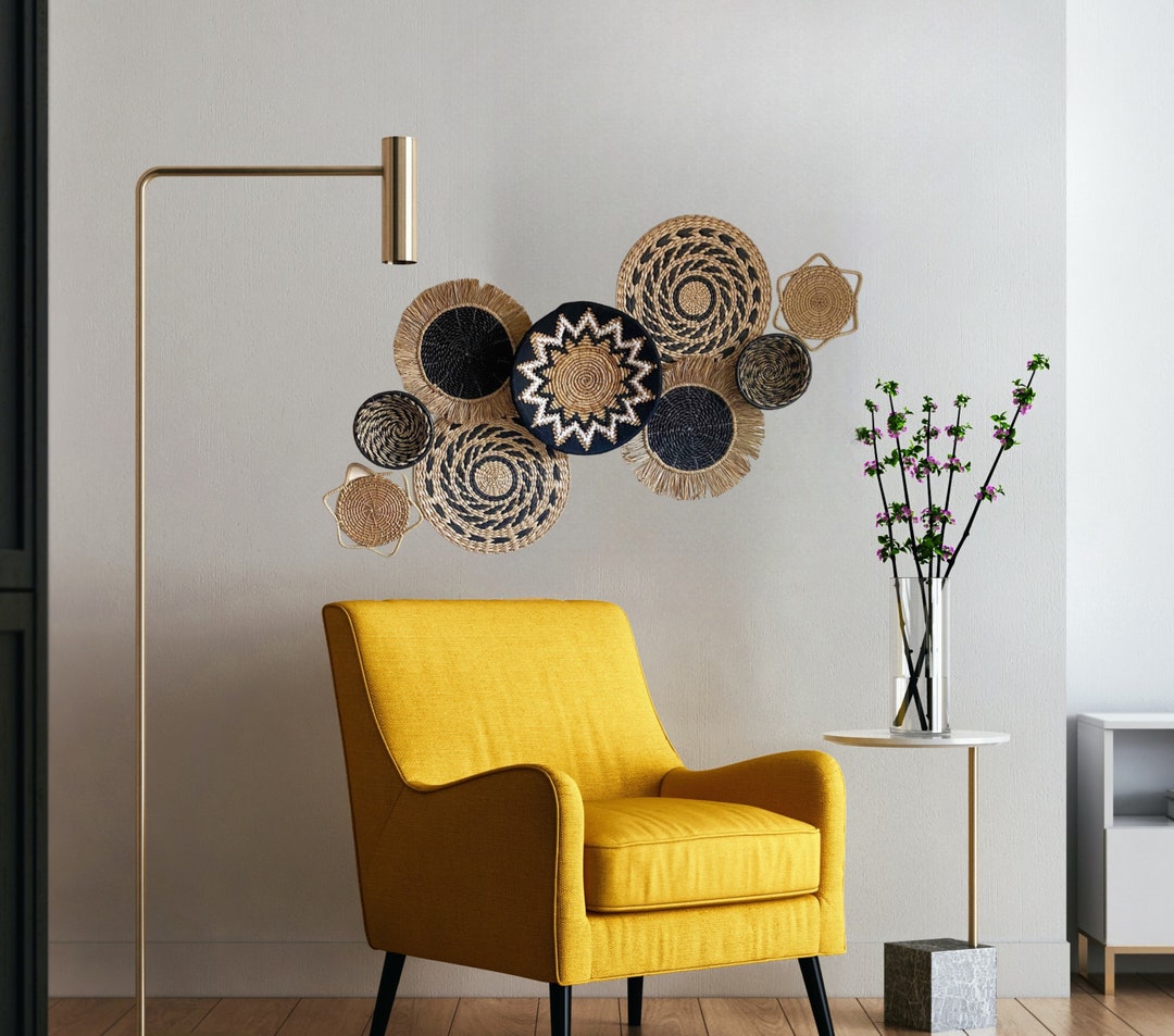 Black Wall Baskets Wall Accents Bohemian Wall Decor Basket Etsy