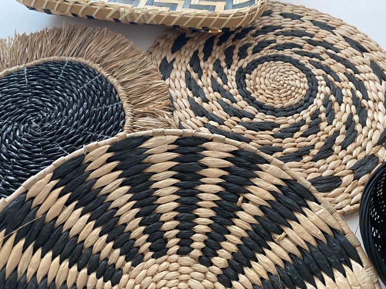 Black and Tan Basket Wall Set Hanging Wall Baskets Boho Wall Etsy