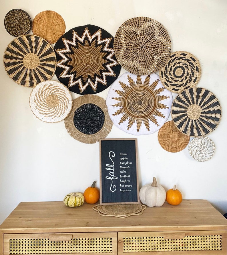 Black and White Basket Wall Set Basket Wall Hangings Living Etsy