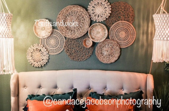 Pared de cesta boho, cestas de pared de mimbre, decoración de