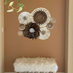 Decoração de parede minimalista, conjunto de parede de cesto neutro, decoração de parede boho, tapeçarias de parede boho, decoração de parede tecida, tapeçaria de parede boho, decoração de chapéu juju