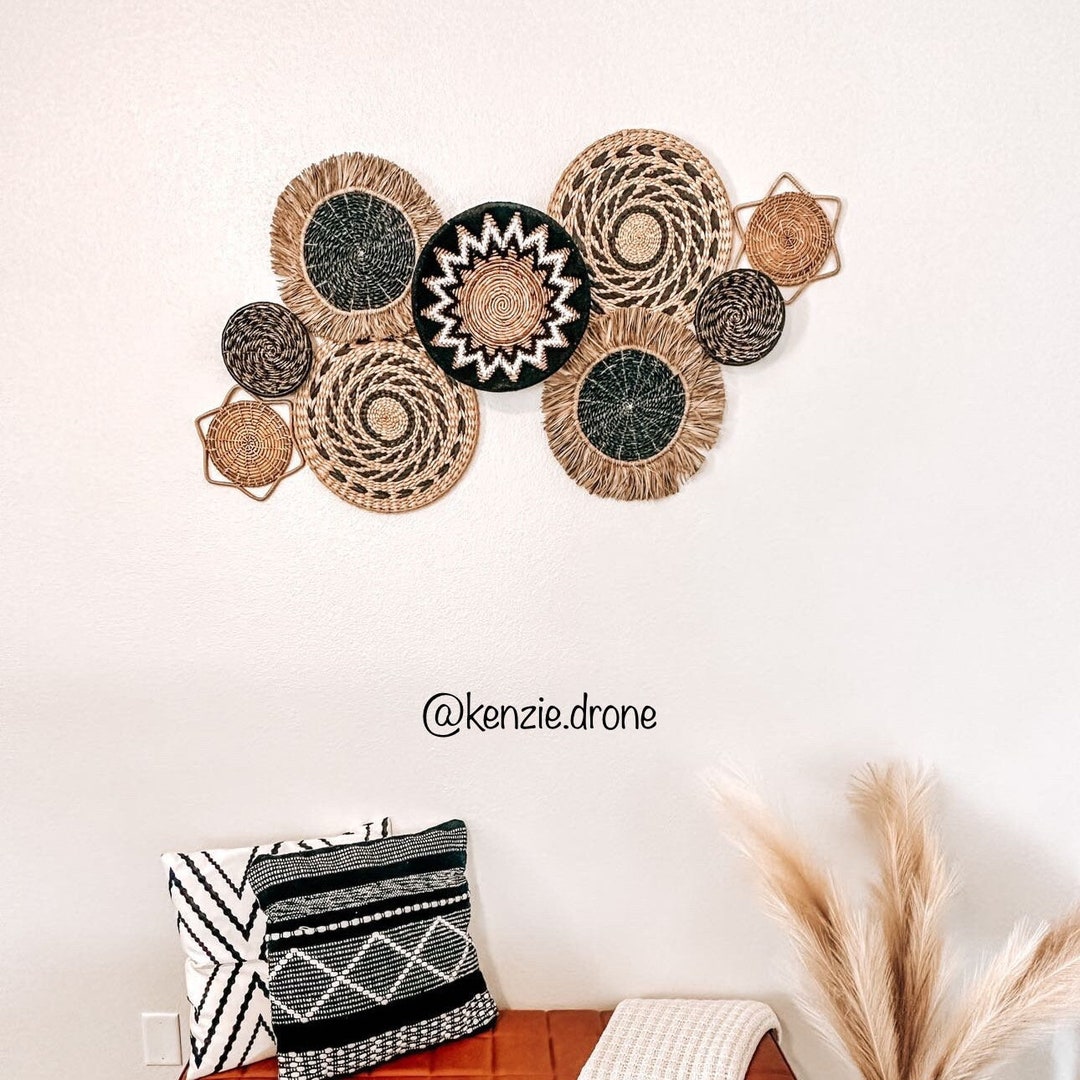 Black Wall Baskets, Wall Accents, Bohemian Wall Decor, Basket Wall Art