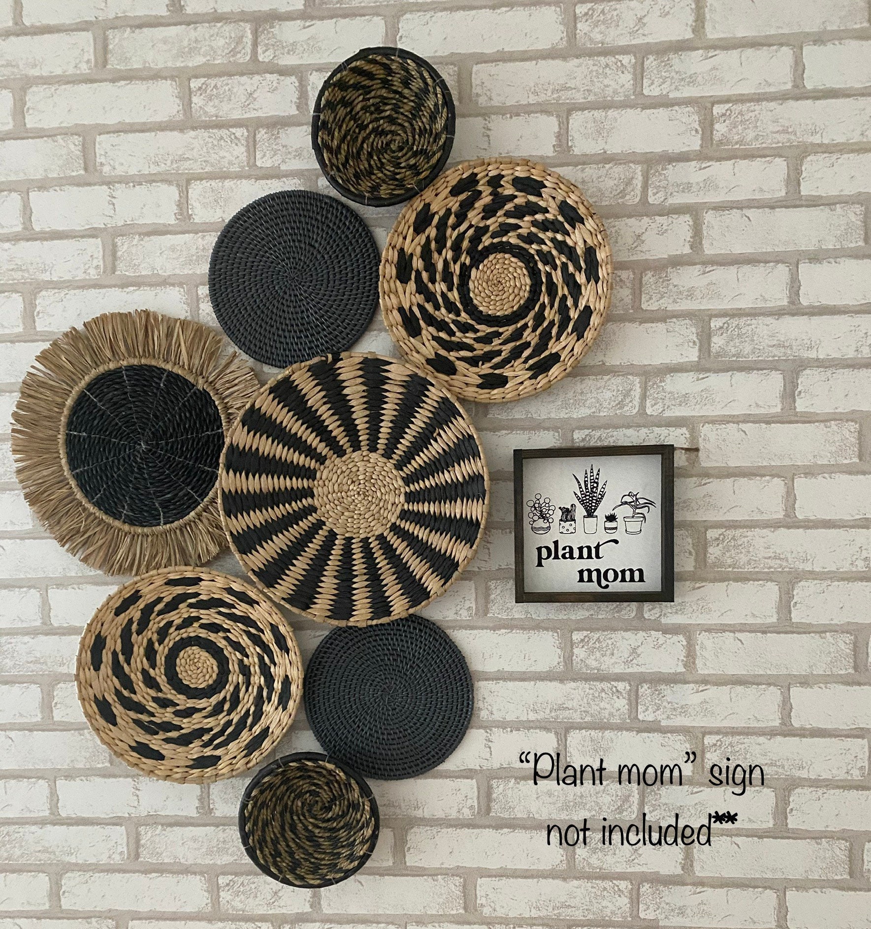 Black and Grey Wall Basket Set Boho Wall Decor Boho Basket Wall