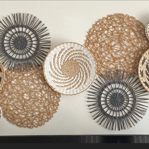 Basket wall set, boho wall decor, wall hangings, woven wall baskets, wall art, bohemian wall decor,  rattan basket decor