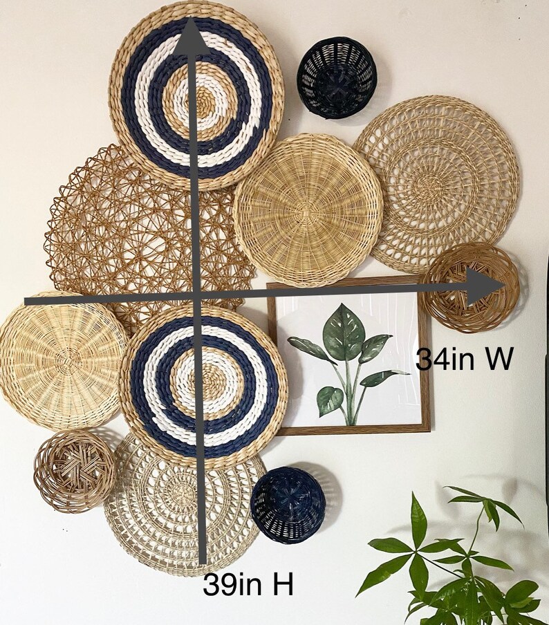 Navy Blue Basket Wall Set Woven Wall Baskets Boho Wall Etsy