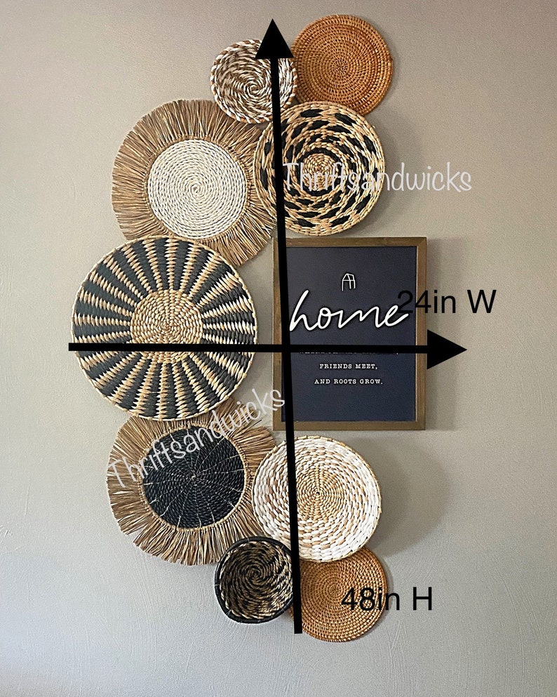 Boho Wall Basket Set Boho Basket Wall Wall Decor Farmhouse Etsy