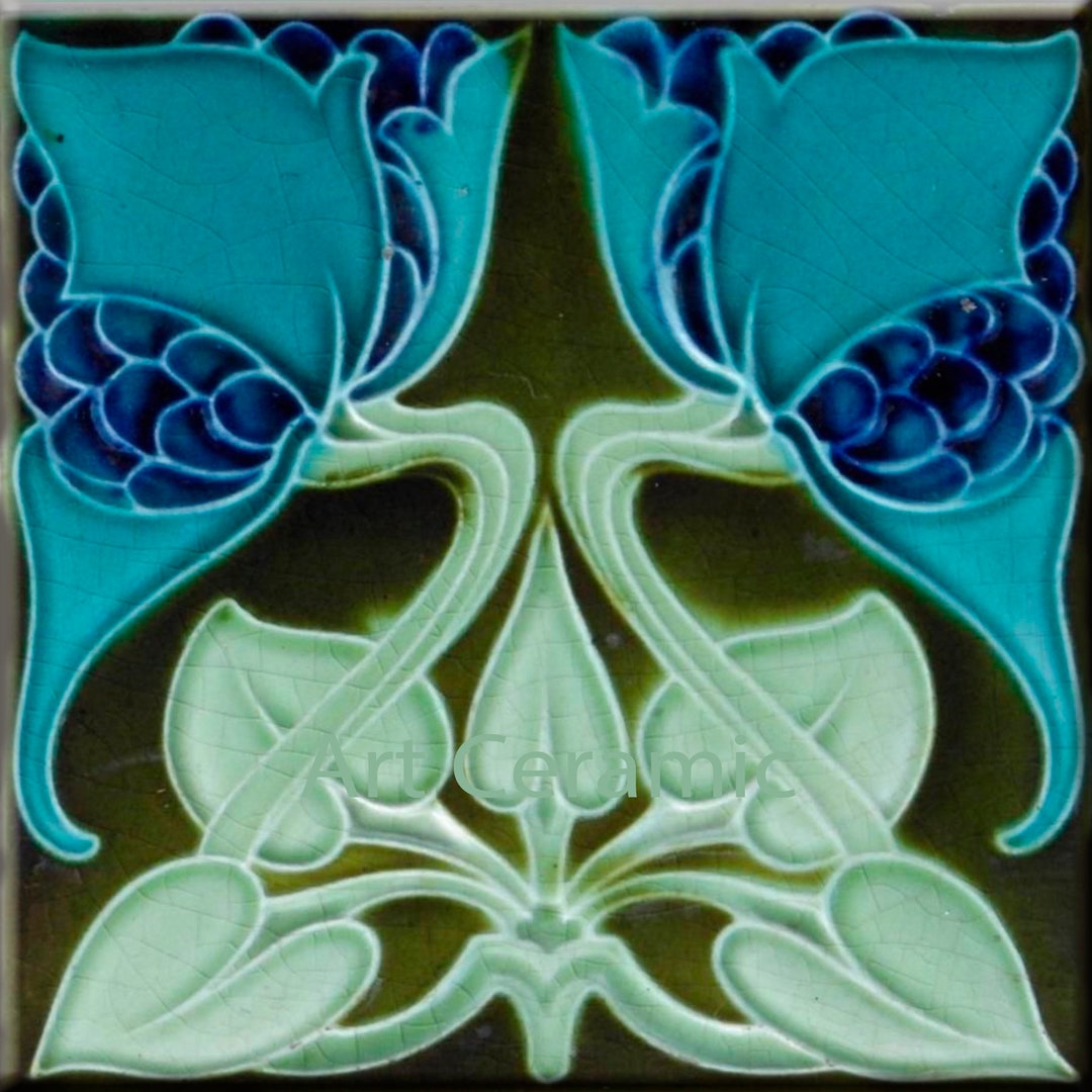 Art Nouveau Ceramic Wall Fireplace Tile 0220 Etsy