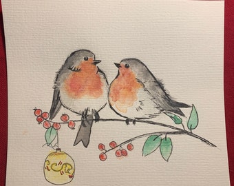 5x5 Robin Watercolor Painting Card