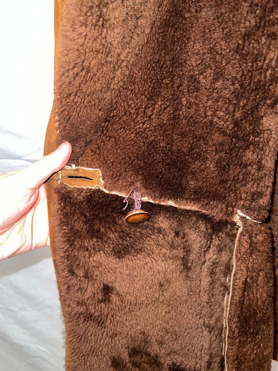 Teddy Bear Vintage Nubuck Shearling Coat - Chocol… - image 8