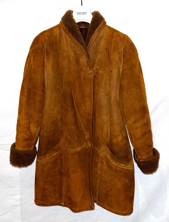 Teddy Bear Vintage Nubuck Shearling Coat - Chocol… - image 1