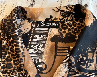 Vintage 90s LEOPARD Style Mens Metallic Silk Shirt Dress With Palm