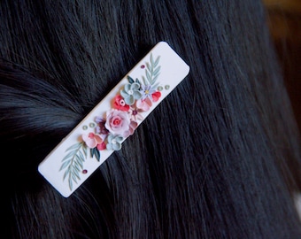 Clip de pelo de arcilla polimérica, clip de pelo, clip de pelo floral, barrettes de arcilla de flores, clips de pelo botánicos, regalo para mamá, regalos para ella