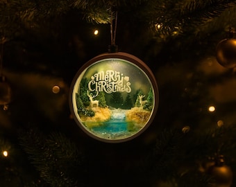 Adorno navideño de reno del bosque iluminado, diorama 3D