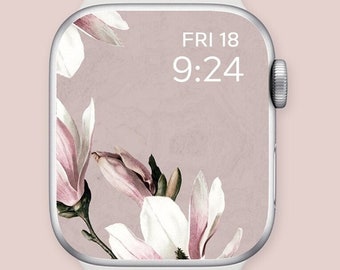 Aesthetic Apple Watch Wallpaper, Neutral pink floral smart watch background, Apple watch face, Apple watch wallpaper spring