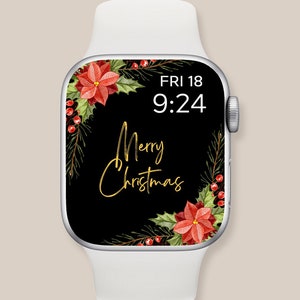Christmas Apple Watch Wallpaper, Merry Christmas apple watch face,  Aesthetic Christmas poinsettia flower watch background, digital download