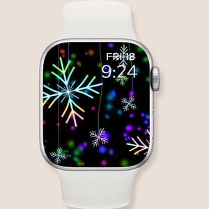 Aesthetic Christmas Apple Watch Wallpaper snow flakes,  Neon snow flakes apple watch face, neon smart watch background,  Instant Download