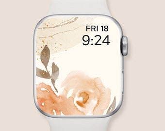 Aesthetic Apple Watch Wallpaper, watercolor floral smart watch background, Apple watch face foral, Apple watch wallpaper spring, beige