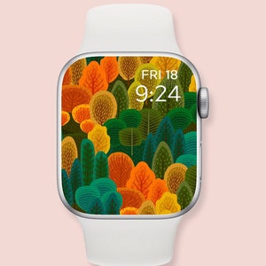Aesthetic Apple Watch Wallpaper, Autumn forest smart watch background, Apple watch face, Apple watch wallpaper fall