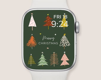 Christmas Apple Watch Wallpaper,  Colorful Christmas trees watch background, Christmas Apple Watch Face, winter, Instant Digital Download