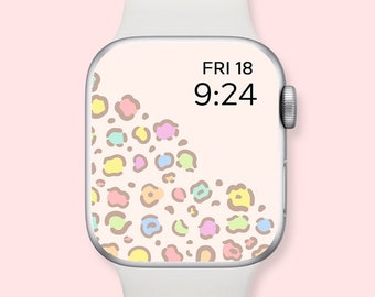 Aesthetic Apple Watch Wallpaper pastel leopard print, smart watch background, Apple watch face animal print, digital instant download