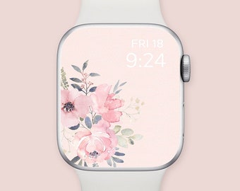 Pink Floral Apple Watch Wallpaper Watercolor Flowers Digital Download spring