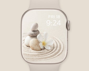 Beige Zen Floral Apple Watch Wallpaper Digital Download neutral smartwatch background spring
