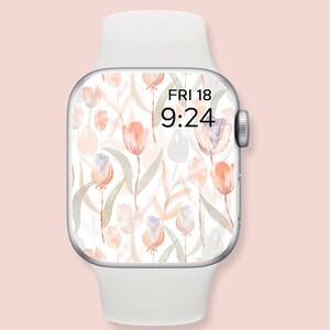 Aesthetic Apple Watch Wallpaper, watercolor tulip smart watch background, Apple watch face, Apple watch wallpaper spring, floral watch face