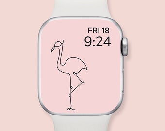 Aesthetic Apple Watch Wallpaper, flamingo line art smart watch background, Apple watch face summer, Apple watch wallpaper modern minimalist