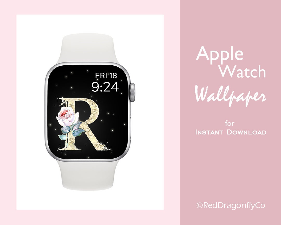 Apple Watch Wallpaper Gold Glitter Floral Monogram Watch Etsy