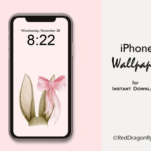 May include: A digital phone screen mockup with a pink and white bow and brown bunny ears on a white background. The phone screen displays the time 8:22 and the date Wednesday, November 28.