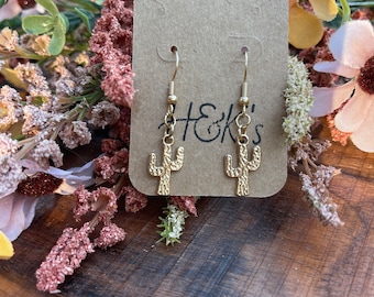 Pendientes colgantes de cactus dorados