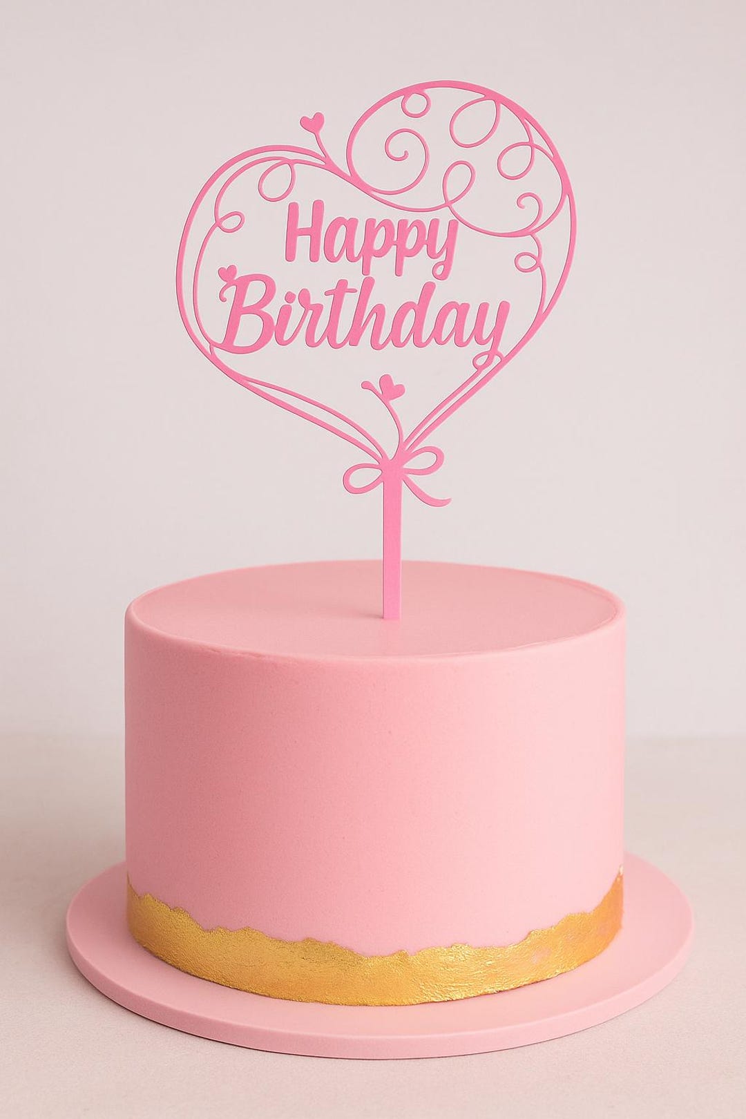 Pink Swirl Heart Cake Topper | Happy Birthday Party Decor for Girls - Etsy