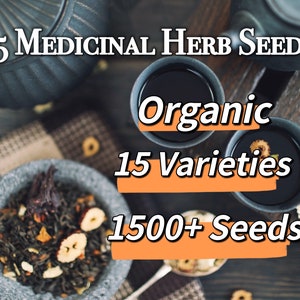 15 Organic Medicinal Herbs Seeds Collection, 1500+ Seeds, Gift Set Medicinal Plant Herb Seeds Heirloom Non-GMO US Farm Free Shipping