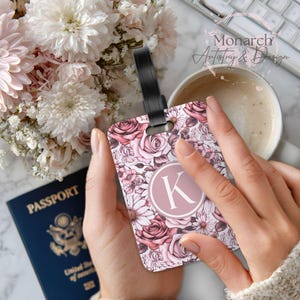 Personalized Luggage Tag Pink Blush Floral Coquette Suitcase Tag, Girly Bag Tag, Girls Trip, Gift for Her Bridesmaid, Travel Accessories