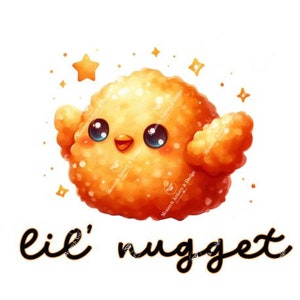 Lil' Nugget png, ontwerp zwangerschapsaankondiging, ontwerp schattig peuter, schattig kinderT-shirt png, babyshower, kipnugget schattig kindersweater