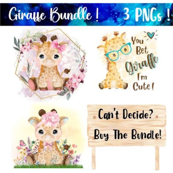 Giraffe Bundle | Baby Giraffe | You Bet Giraffe Im Cute | PNG Digital Download | Baby Shower Design | Birthday Invitation | Announcement